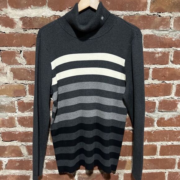Ralph Lauren Women's Sweater 2X Turtleneck Striped Gray Ribbed - Picture 1 of 5